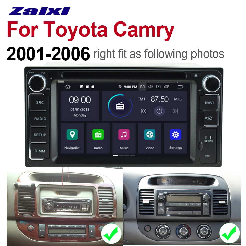 Cheap ZaiXi 4GB android 9.0 car dvd player for Toyota Camry 2001~2006 Multimedia GPS Navigation Map Autoradio WiFI Bluetooth HD Screen 5