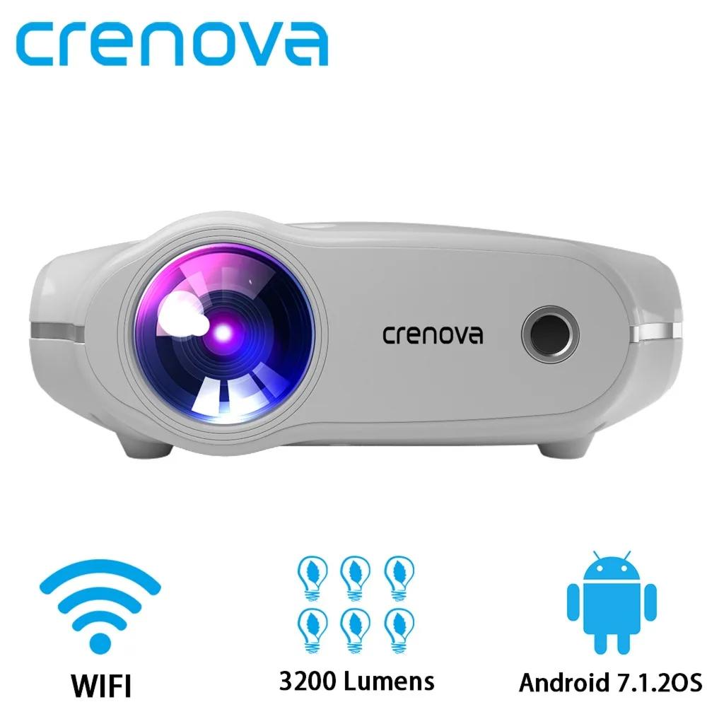 Видеопроектор CRENOVA Android 7.1.2 OS Wi Fi Bluetooth домашний кинотеатр видео проектор 3200 лм