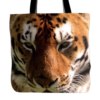 

King Tiger Printed Tote Bag For Shopping Food Convenience Women Shoulder White Canvas Hand Bags Two Sided Printing