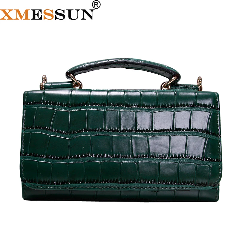 

Women Cowhide Leather Clutch Bags Green Crocodile Pattern Handbag Women Shoulder Cross-body Bag Bolsas Wristlet Party Wallets