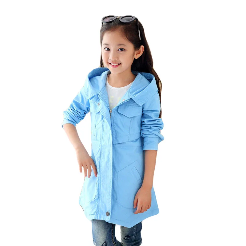 

2018 Spring Autumn Kids Girls Hooded Jacket Teen Girls Zipper Trench Coat Outwear Children Windbreaker Jackets Kids Outfit R45