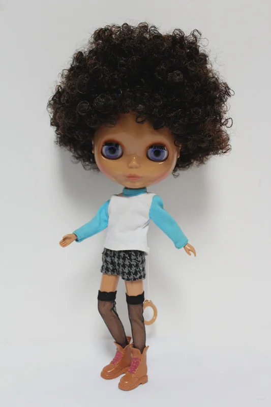 Кукла blygirl blyth коричневый взрыв вьющиеся волосы кукла 7048BL411 обычное тело 7 суставов черная кожа DIY для собственного изменения макияжа