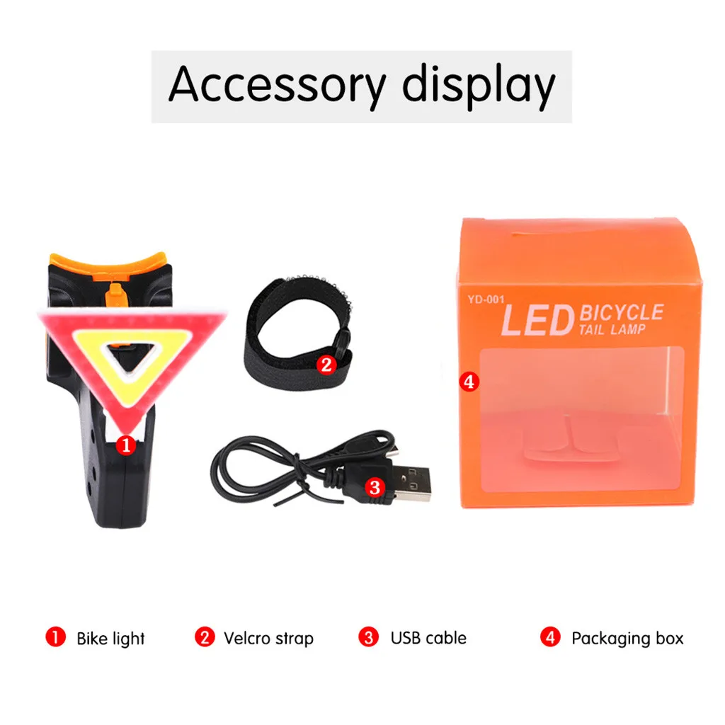 Clearance USB Rechargeable Bike Rear Tail Light LED Bicycle Warning Safety Smart Lamp Unique Red Yellow Light Riding Night Triangle Shape# 3 Clearance USB Rechargeable Bike Rear Tail Light LED Bicycle Warning Safety Smart Lamp Unique Red Yellow Light Riding Night Triangle Shape# 3