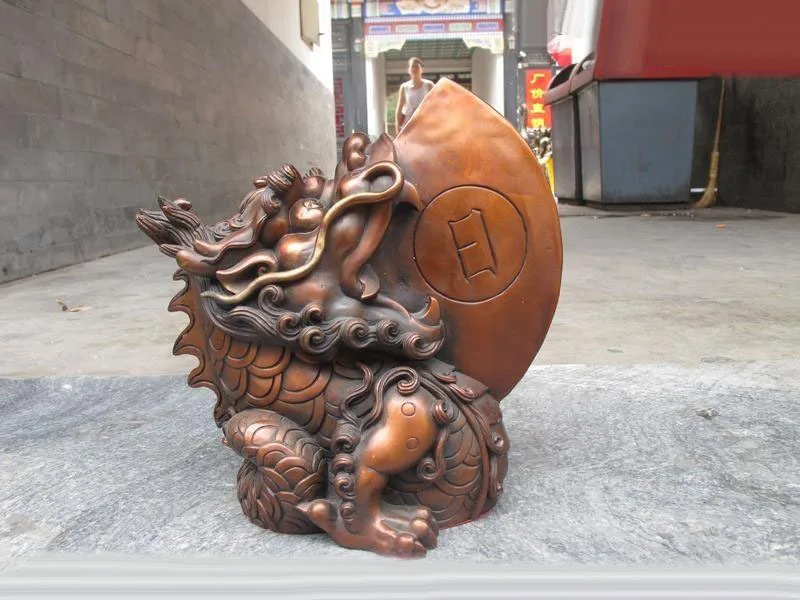 

China Royal Red Bronze evil spirits sun and moon Dragon statue free shipping