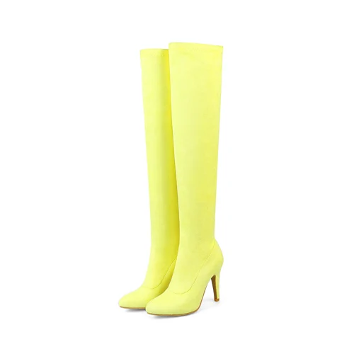 Ботфорты на высоком каблуке; женские облегающие высокие сапоги; женская зимняя обувь; cuissardes; пикантные женские высокие сапоги - Цвет: Цвет: желтый