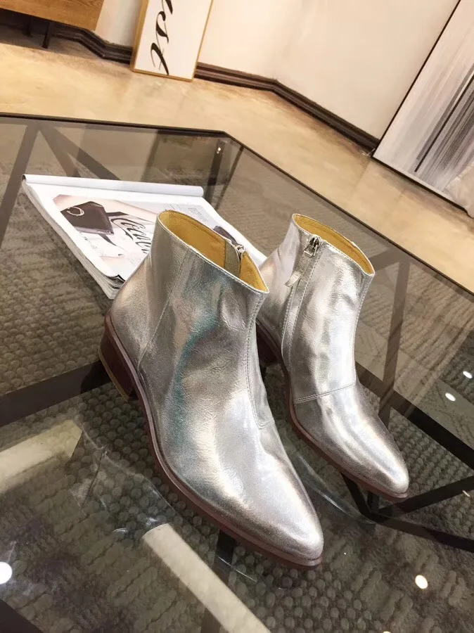 Mode De Gris En Catwalk Casual Femmes Cuir À Automne argent Bottes Cheville Pointu Bas Talons Chaussons Argent 2018 Chelsea tAqw8Fx