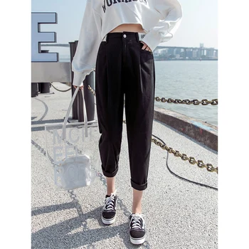 

Women's Pants 2019 Spring Summer New Loose Thin Nine Pants Fashion Wild Harem Pants High Waist Black Casual Pants Street Pants