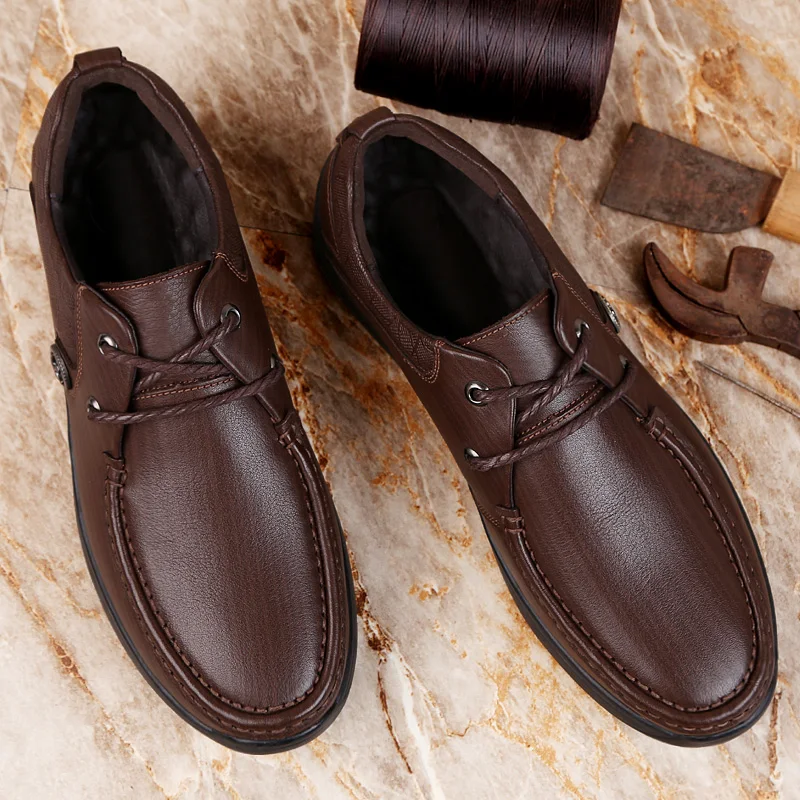 

100% Genuine Leather Shoes Men Cow Leather Casual Shoes Male Outdoor High Quality Men Flats Style Lace-Up Man Footwear C4