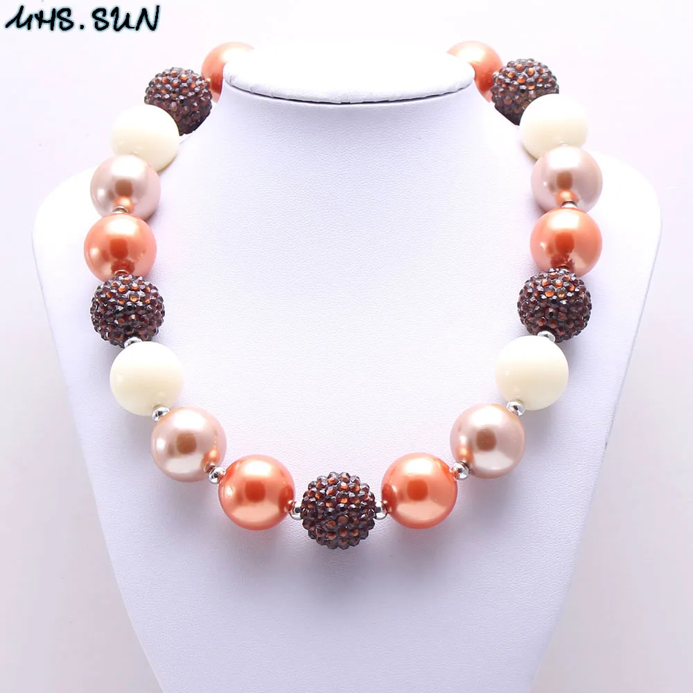 

MHS.SUN Orange+Coffee Color Baby Kid Chunky Necklace European Fashion Girl Kids Bubblegum Chunky Bead Necklace Children Jewelry