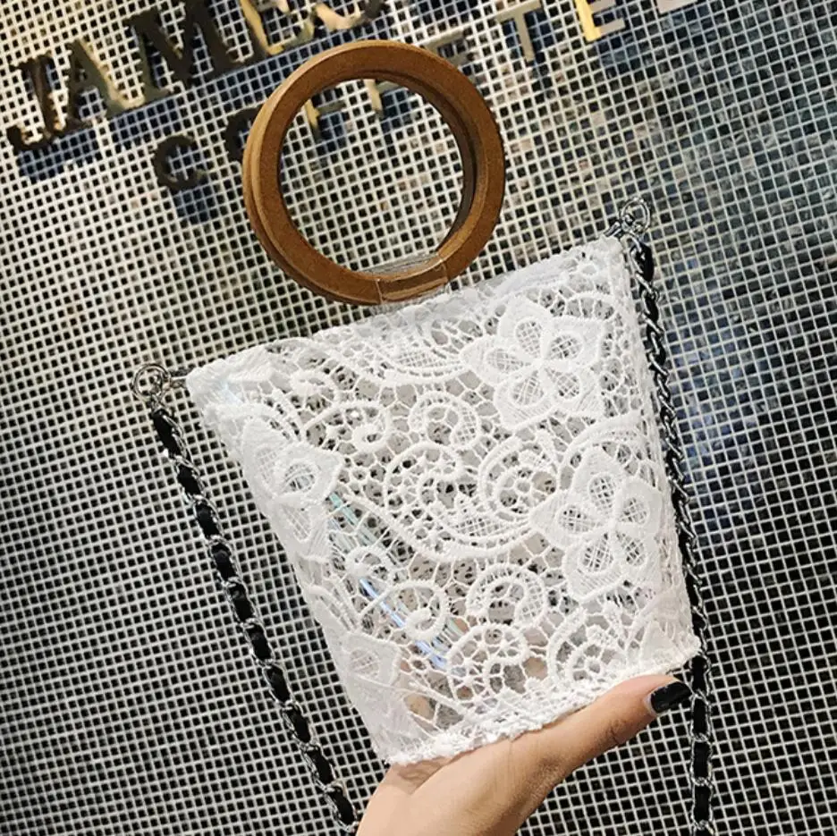 

Elegant Female Transparent Tote Bag 2019 Summer New Quality Lace Flowers Designer Women's Handbag Chain Shoulder Messenger bags