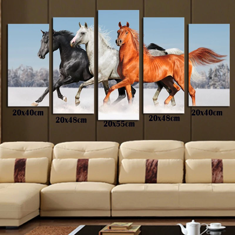 

Diamond Painting DIY Diamond Embroidery Square Dril Mosaic Pasted Cross Stitch Crafts Needlework three running snow horse 5pcs