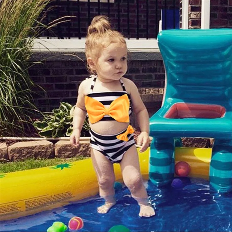 

Telotuny Swimwear For 6M-3T BabyToddler Girls Striped Bowknot Swimwear Bikini Briefs Outfits Swimsuit Yellow Quality MAY 29