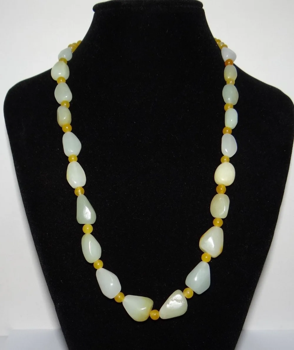 

huij 004301 China Nature Nephrite Hetian Jade Yellow Skin Pearls Necklace Pendants