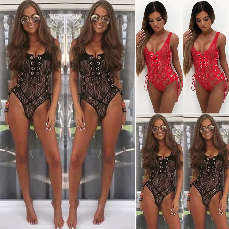 

Summer women's 2019 new four-color lace round hole vest jumpsuit nightclub must-have sexy jumpsuit skin-friendly comfort fabric