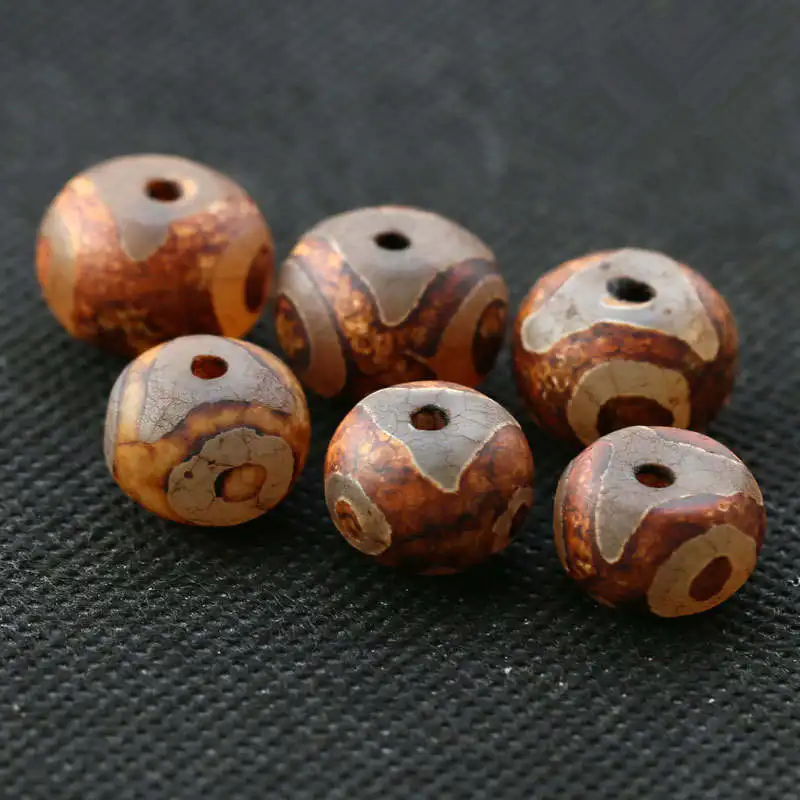 

TSB0441 Tibetan Three Eyes Dzi Tibet Antiqued Carnelian Drum Bead 10beads lot