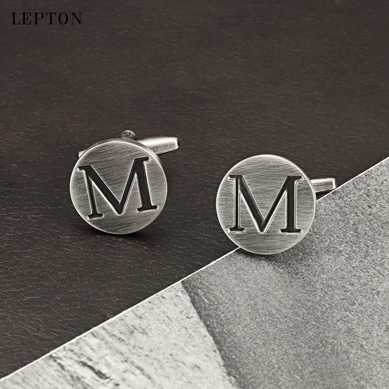 

Hot Sale Letters M of an alphabet Cufflinks For Mens Antique Silver plated Round Letters M cuff links Men shirt cuffs Cufflinks