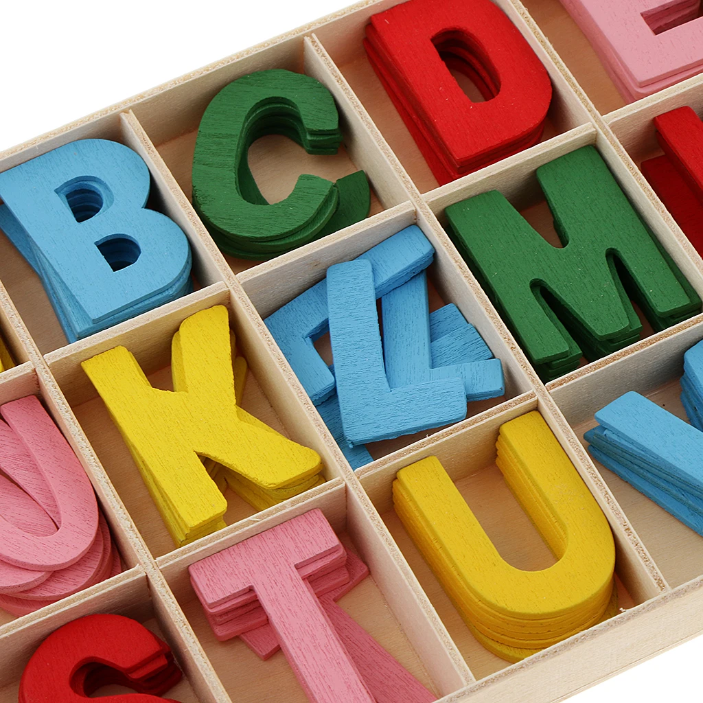 156pcs Colorful Wooden Alphabet Letters Embellishments with Box for Kids Games Toys
