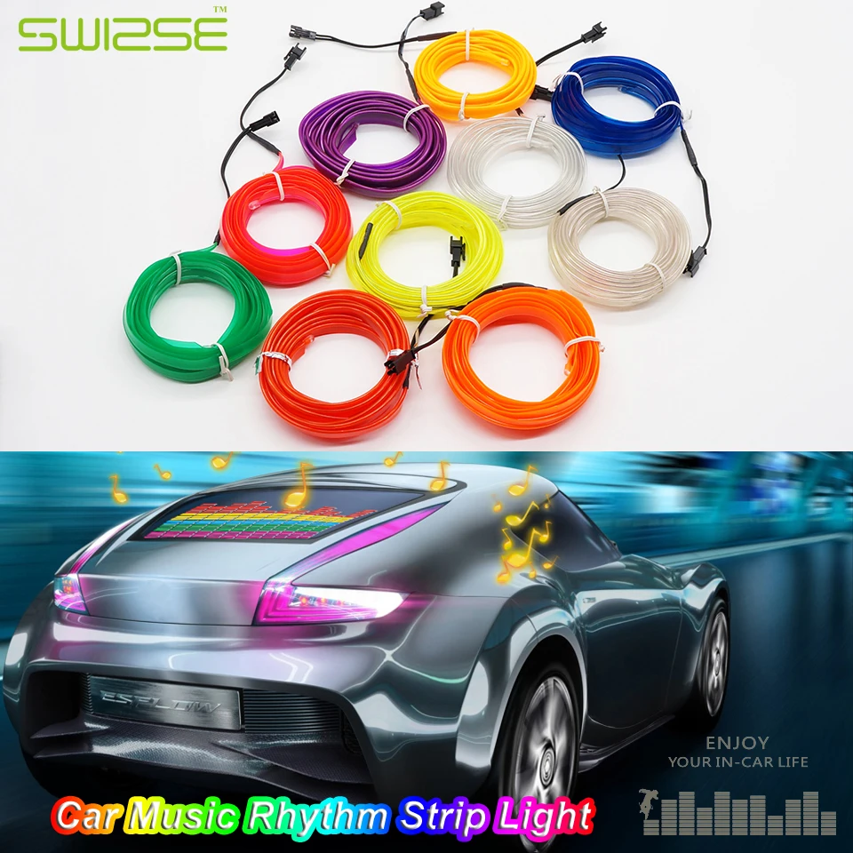 

3 Meters/PCS Car Music Rhythm Atmosphere Strip Light Lamp Car Sound Control Flash EL Cold Light Car Door,Dash Board Decoration
