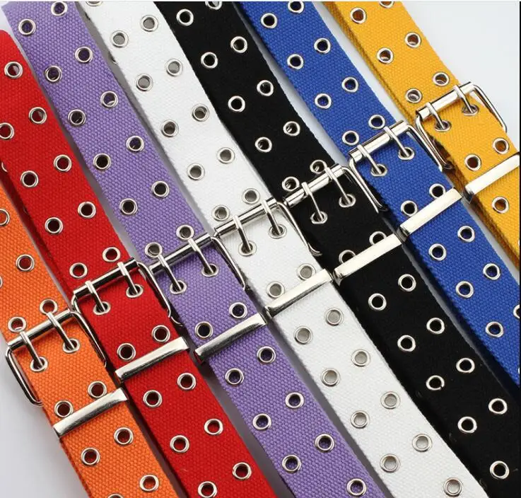 

2New Fashion Double Holes Adjustable Belts Canvas Belt Hollow Out Air Hole Korean Style Decoration Belt Unisex