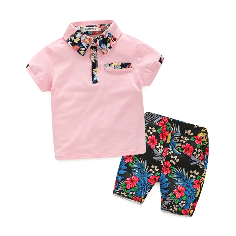 

2019 Summer fashion Boy's clothing sets Children's suit sets Kids set cotton baby boy clothing Boy's flower print shirts+shorts