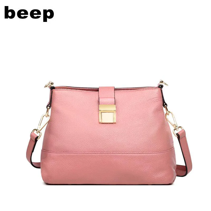 

BEEP high quality fashion luxury brand 2019 new first layer cowhide bucket bag atmosphere single shoulder Messenger bag leather