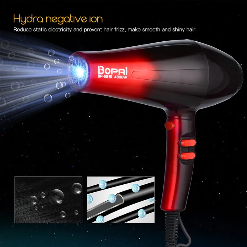 

4000W Hair Dryer Hot/Cold Air Professional Volumizer Powerful Electric Hairdryer Blow Dryer Unfoldable Handle Holder With Nozzle