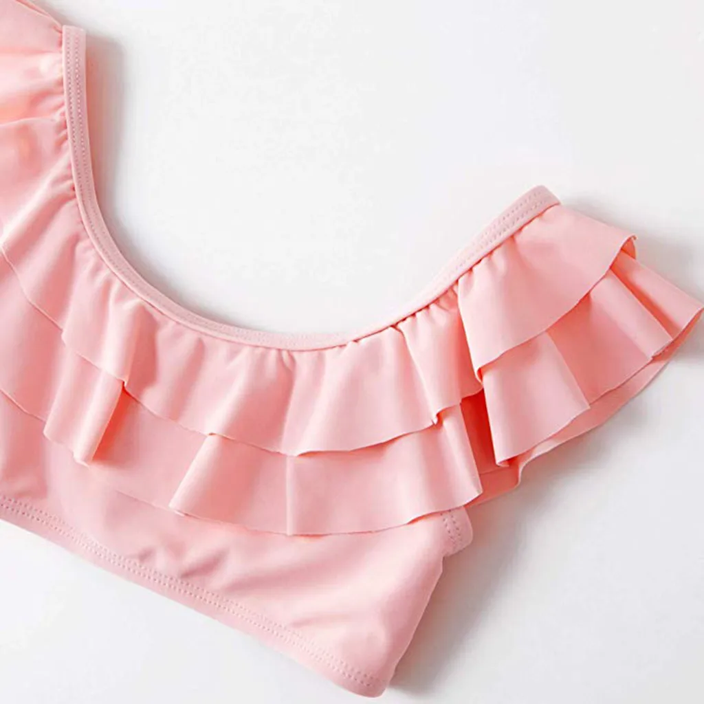 Child Mommy＆Me Family Matching Clothes Child Girl Bathing Bikini Leaf Print Pink Flounce Swimwear Two Pieces Swimsuit Set Summer