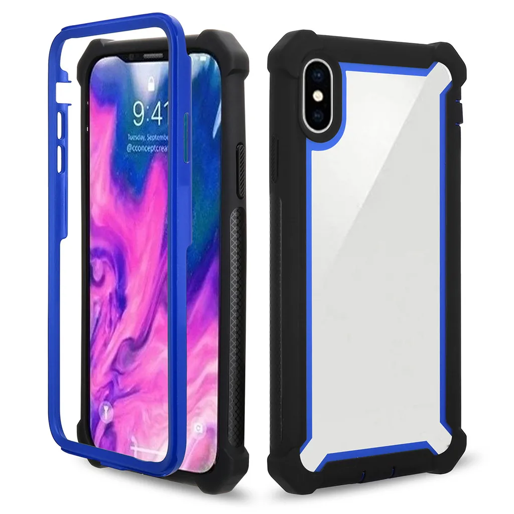 

For iPhone X/XS 5.8 inch Case Shockproof phone cases protection shell Steel Tempered glass Transparent back cove#P3