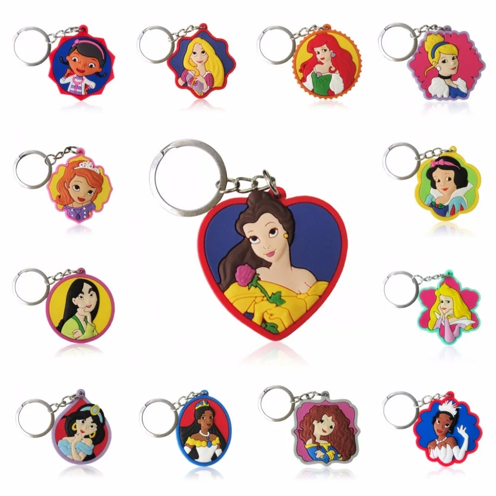 

50PCS PVC Cartoon Princess Key Chain Lovely Anime Figure Key Ring Kids Toy Pendant Keychain Key Holder Charms Fashion Trinket