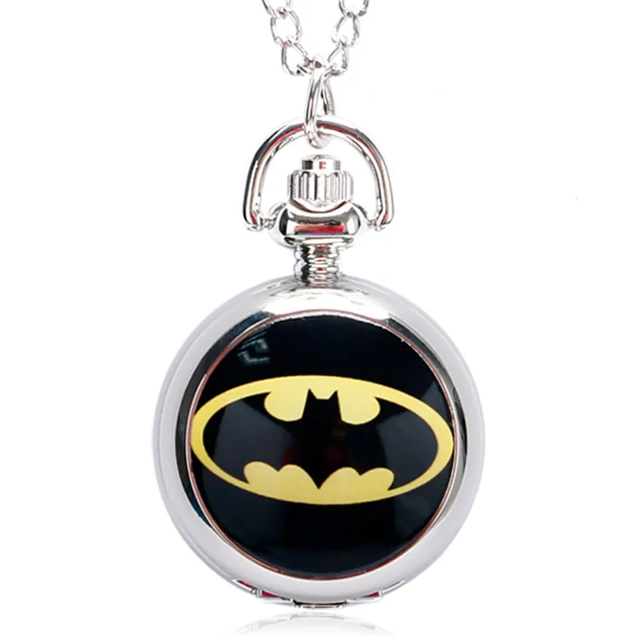 Classic Marvel Superhero Pocket Watch Batman Symbol Smooth Silver Metal
