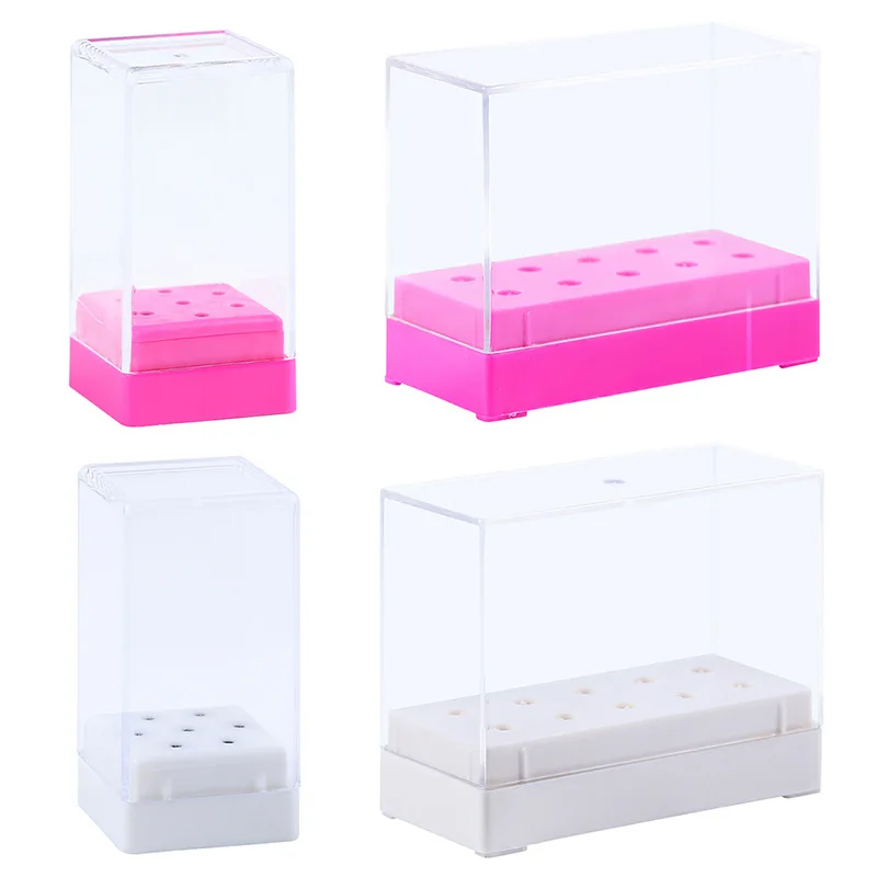 

7/10 Holes Slots Acrylic Nail Drill Bit Storage Box Empty Stand Display Container Milling Machine Nail Art Manicure