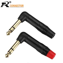 10 шт./лот, прямоугольный разъем 6,35 мм, 3 полюса, стерео штекер, Позолоченный разъем 1/4 дюйма, разъем для микрофона, 5 пар, красный+ черный