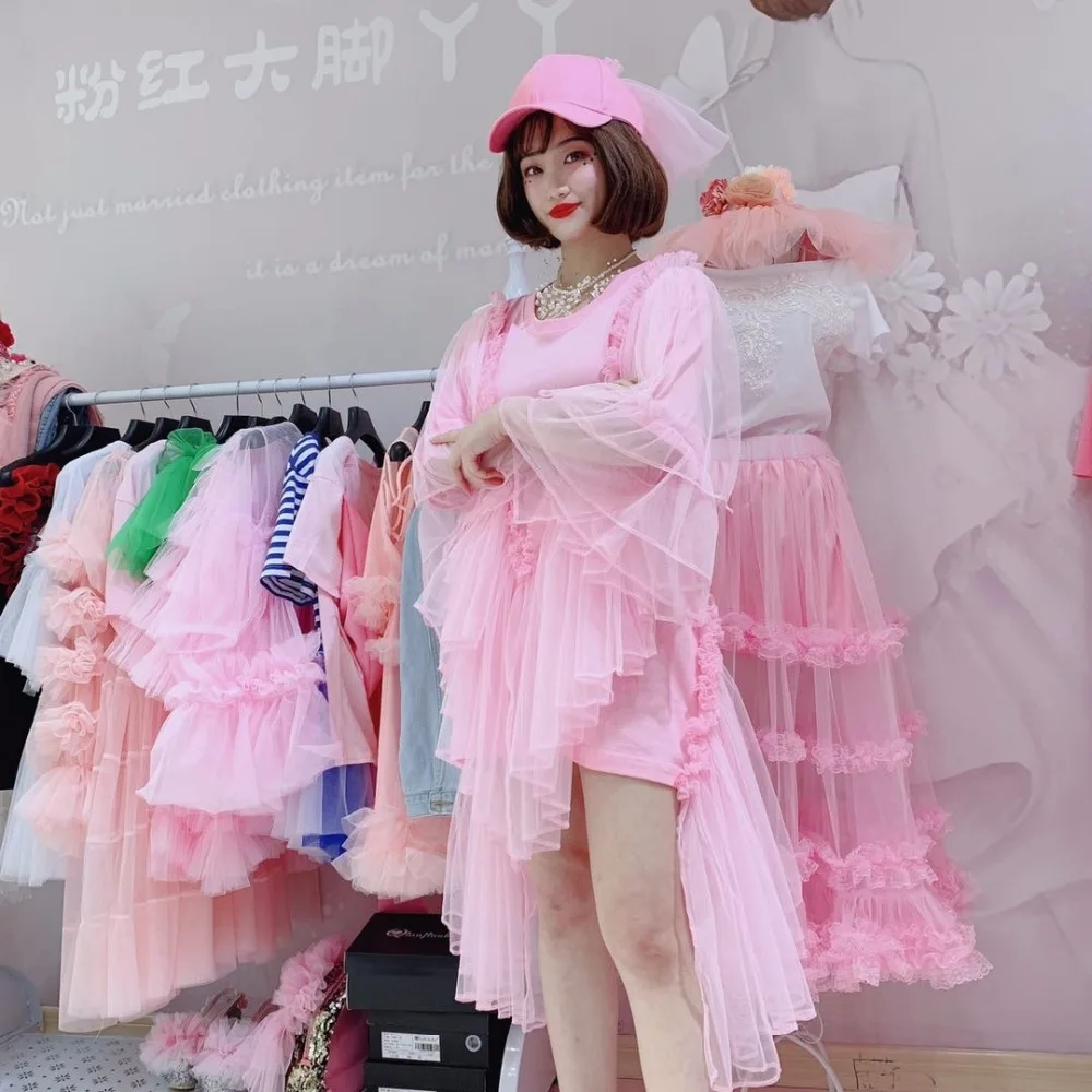 Новая летняя женская мода tide Tassel mesh mid-long свободная футболка платье Женская Роскошная Сетчатая футболка