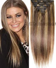 16″-32″ Brazilian Virgin Remy Hair Clips In Human Hair Extensions Full head 7pcs Set 70g 80g 100g 120g 140g #4/27 mixed color