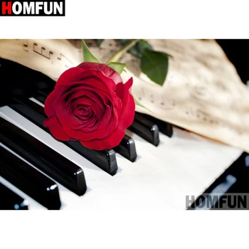 

HOMFUN Diamond Embroidery DIY Diamond Painting Cross Stitch Kit "Rose flower piano" 5D Needlework Diamond Home Decoration A26105
