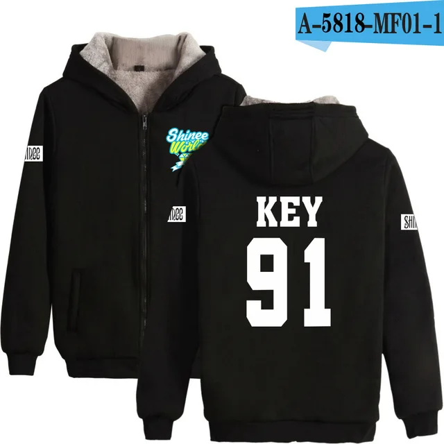 KPOP SHINee в том же стиле зимняя толстовка флисовая теплая куртка плотное пальто с длинным рукавом толстовки Толстовка женская мужская 4XL одежда - Цвет: black