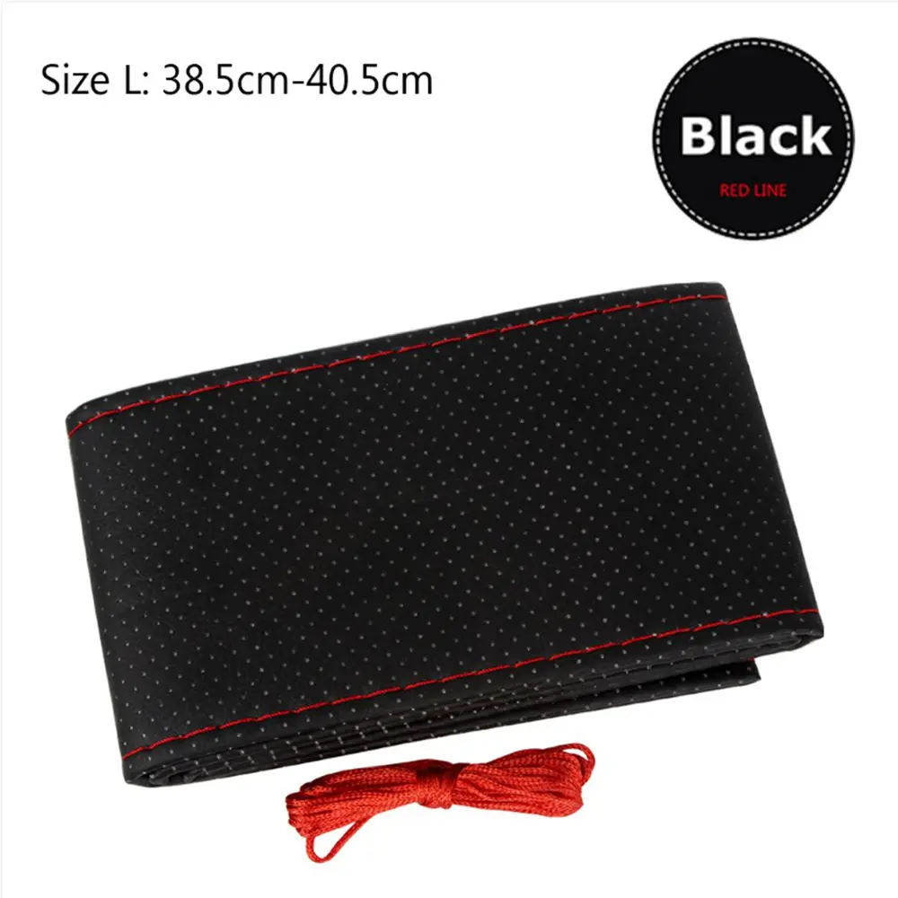 1 шт. прочный черный, серый, бежевый PU кожаный чехол для рулевого колеса автомобиля с иглами и Резьбой Аксессуары для стайлинга автомобиля - Название цвета: Black Red Size L