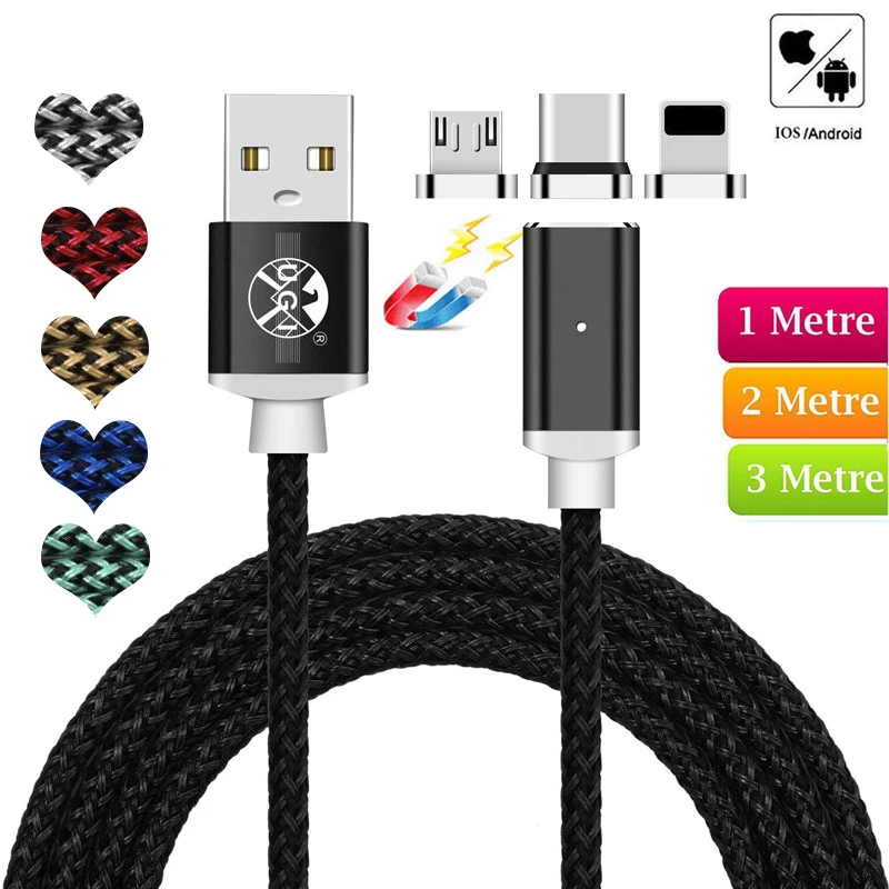

3FT/6FT/10FT Blue&Red LED Magnetic Cable Micro USB & Type C &IOS Cable Nylon Braided Magnet Fast Charger Data Trabsfer Cable