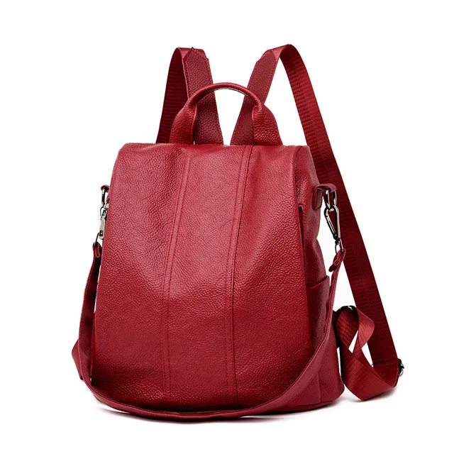 Брендовый женский рюкзак, Модный повседневный кожаный женский Противоугонный рюкзак, сумки на плечо, высокое качество, Молодежные рюкзаки для девочек-подростков, сумка - Цвет: red
