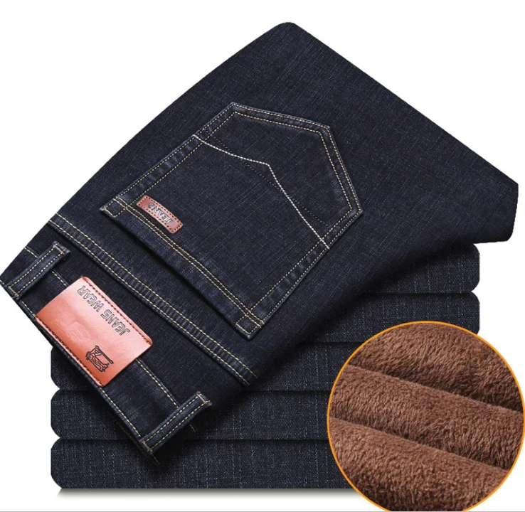 2019 Winter Black blue jeans for men Warm Thickening Stretch distressed jeans men Denim jean slim homme Trousers Pants  Cotton