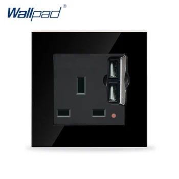 

UK Socket with Double USB Wallpad Luxury Black Crystal Glass Frame 86*86mm 13A UK Wall Socket with Durl USB Phone Charger
