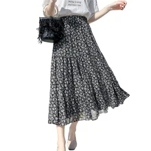 Длинные юбки для женщин Корейская юбка цветочный шифон Весна летние резинка на талии Милая Офисная Женская стильная юбка