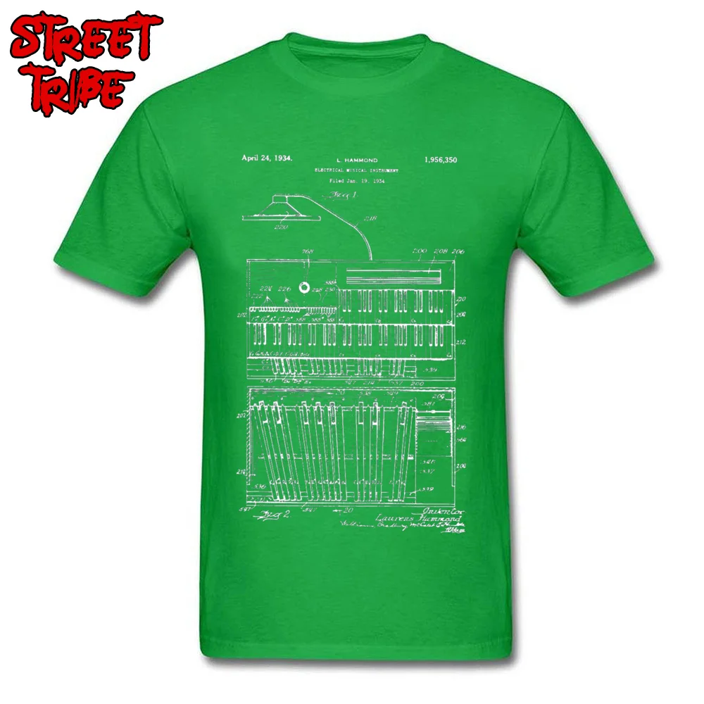 Design Casual Short Sleeve Tops Tees NEW YEAR DAY Round Collar Cotton Fabric Young T Shirts Casual T-Shirt Wholesale 1934 Hammond Organ Patent Art s -4291 green