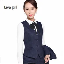2018 Spring Business formal female stripe vest skirt suits fashion slim office ladies plus size work wear vests suits