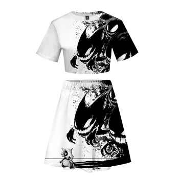 

Pokemon 3D Printed Women Two Piece Set Casual Summer Crop Top+Skirt Hot Sale 2019 Trendy Streetwear Clothes