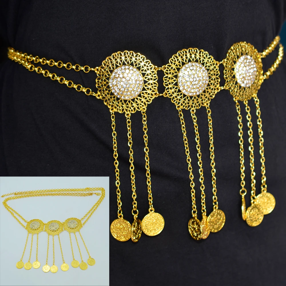 Anniyo Length 102cm Turkey Coin Belt Gold Color Arab Belly Jewelry Anniyo Length 102cm Turkey Coin Belt Gold Color Arab Belly Jewelry Kurdistan Wedding Gift Middle East Turks Coins Chain 025306 In Body From
