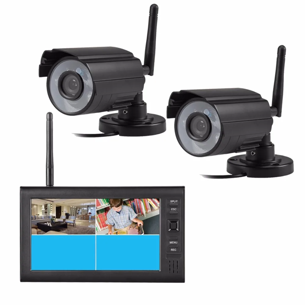 

7" LCD 4CH Wireless CCTV Camera DVR Digital Video Shop/Home Security System Outdoor Surveillance System 2.4G Wireless