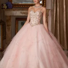 Дешевые ярко-розовое голубое праздничное платье бальное платье органза Кристаллы бисером оборками Сладкий 16 платье Vestido De 15 Anos