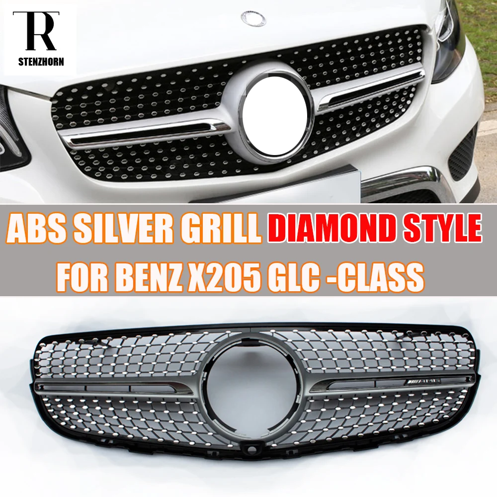 X205 ABS Silver Diamond Style Front Grill Grille with Camera Hole for Benz X205 GLC200 GLC250 GLC300 GLC45 AMG 2015 2016 X205 ABS Silver Diamond Style Front Grill Grille with Camera Hole for Benz X205 GLC200 GLC250 GLC300 GLC45 AMG 2015 2016
