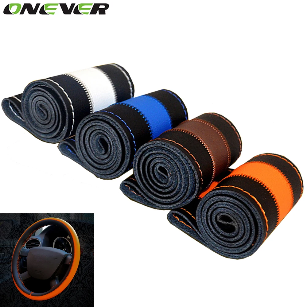 

1Pcs DIY Leather Sport Car Steering Wheel Cover Auto Car Stitch On Wrap Cover With Needles and Thread For 37-39CM Diameter